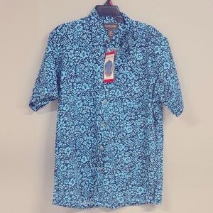 NWT Cook St., Hawaiian Islands Blue Patterned Men's Shirt size medium STYLISH